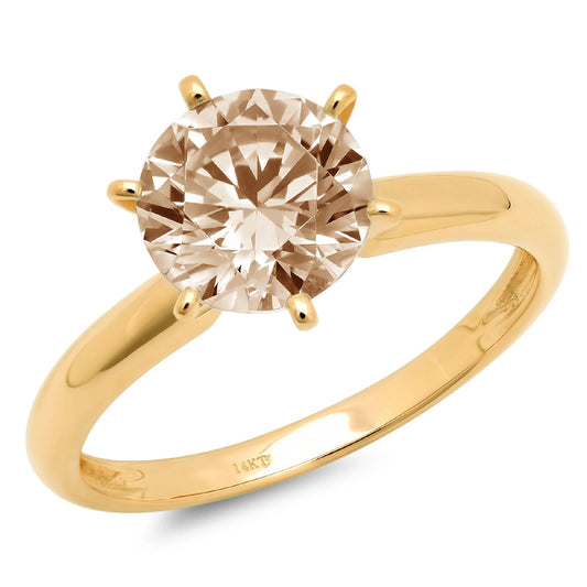 1 Ct Brilliant round Cut Simulated Champagne 14K Yellow Gold Solitaire Ring SZ 6