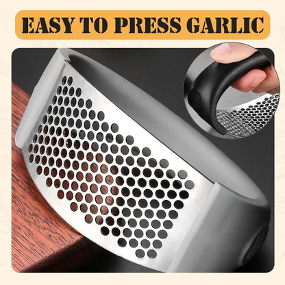 Garlic Press Rocker - 2024 NEW Stainless Steel Garlic Mincer Garlic Crusher with Peeler, New Innovative Garlic Chopper with Peeler and Scraper for Smash Garlic