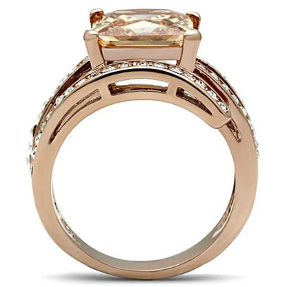 Women's Stainless Steel 316 Rose Gold Princess Cut Champagne or Gray & Amethyst Zirconia Cocktail Ring Size 5-10