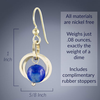 Classy Blue Lapis Lazuli 14K Gold Fill Dangle Earrings for Women - Minimalist Real Gemstone Lapis and Gold Earrings for Everyday Wear - Trendy Jewelry Gift Idea for Wife or Mother