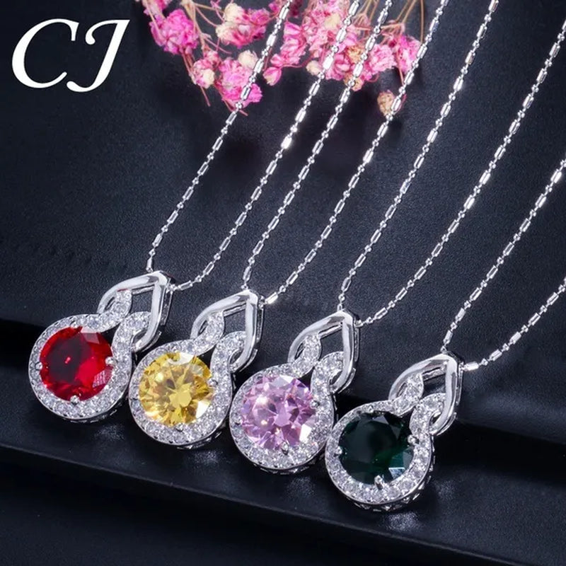 CANDICE Romantic Sterling Silver Jewelry Purple Crystal Pendants Necklace Earrings Ring Set for Women Girls