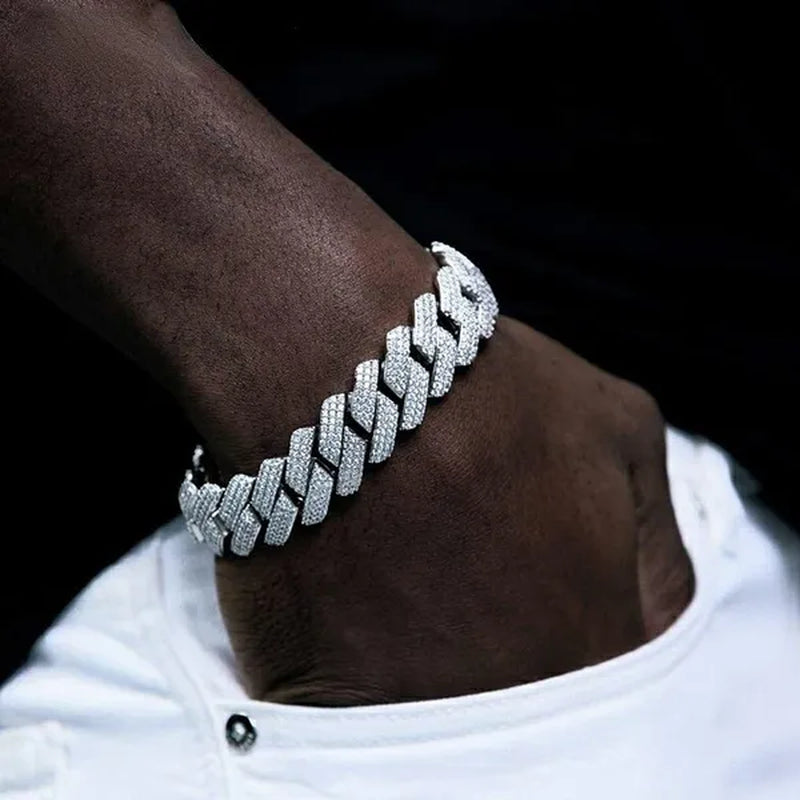 High Quality Fashion Jewelry 20mm Width Hip Hop Cuban Chain Bracelet Silver Gold Iced Out Diamond Cuban Link Bracelet Mens