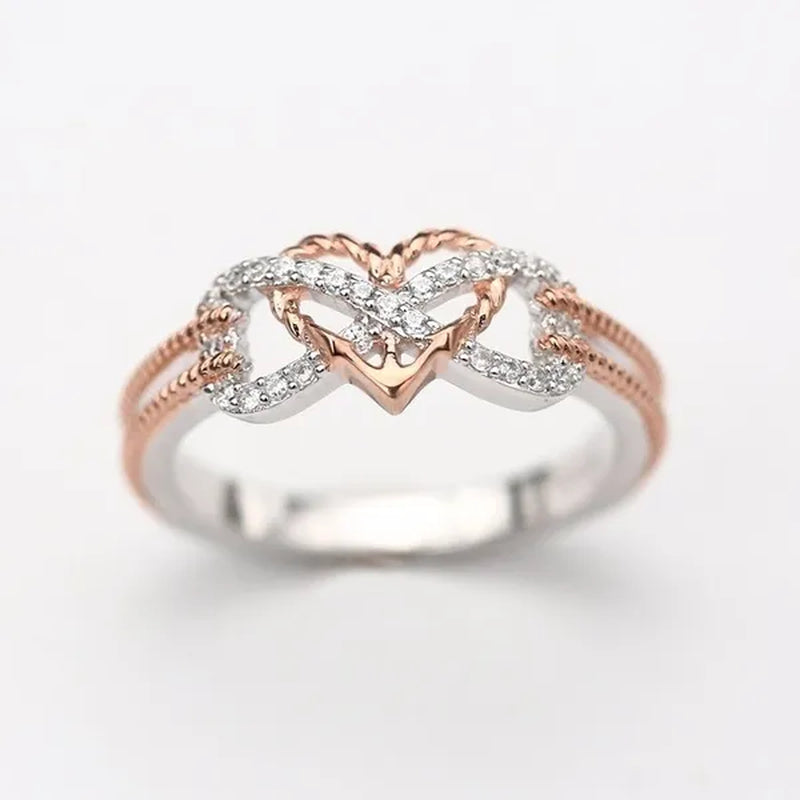 Exquisite 925 Sterling Silver Rings Infinite Love Motif Two-tone Anchor Heart Promise Anniversary Engagement Wedding Jewelry Ring Gift For Women Size 6 - 10