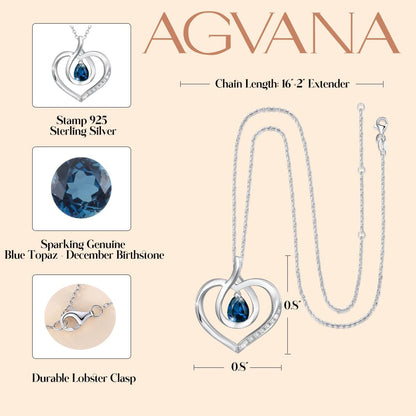 Heart Birthstone Necklace for Women Sterling Silver Genuine or Created Gemstone Forever Love Pendant Necklace Fine Jewelry Anniversary Birthday Gifts for Women Girls Mom Wife Her