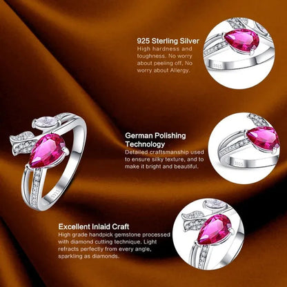 6*9Mm Pear Cut Sapphire & Ruby 925 Sterling Silver Jewelry Vintage Wedding Engagement Ring Christmas Gift Bride Engagement Anniversary Ring Size 6-10
