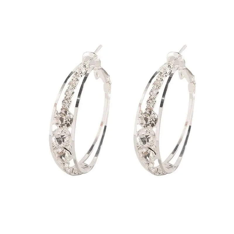 Exquisite Women's 18K Gold Rhinestone Inlaid Big Diamond Hoop Hoop Earrings European and American Fashion Earrings