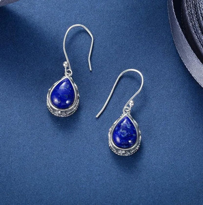 925 Sterling Silver Jewelry Water Drop Earrings for Women Natural Lapis Lazuli Earrings