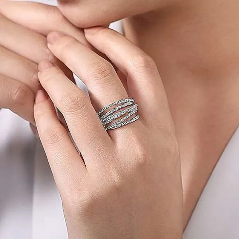 Exquisite 925 Sterling Silver Micro Pave Diamond Multilayer Rings for Women Bridal Romantic Engagement Proposal Gift Jewelry