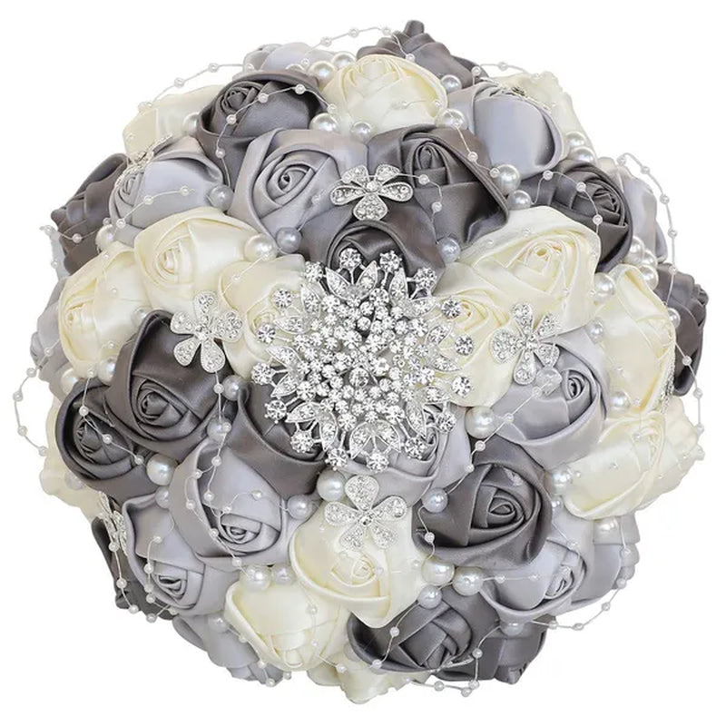21CM Silk Rose Pearl Rhinestone New Style Bridal Bouquet Wedding Supplies Diamond Brooch Bouquet Bridesmaid Holding Flowers