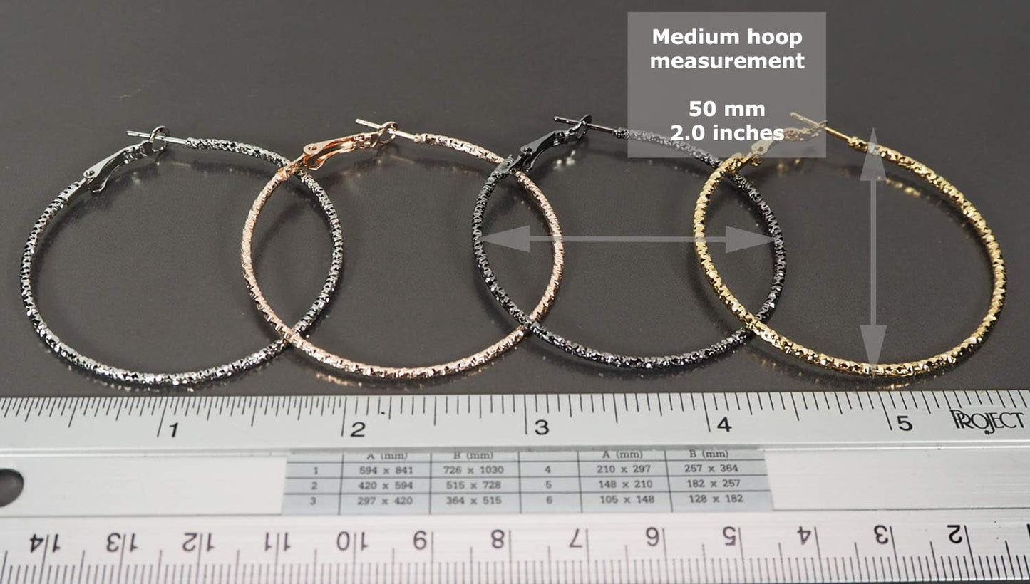 Silver Gold Gunmetal Grey Rhodium Plate Hoop Earrings Set for Women Teen Jewelry Diamond Cut 3 Pairs