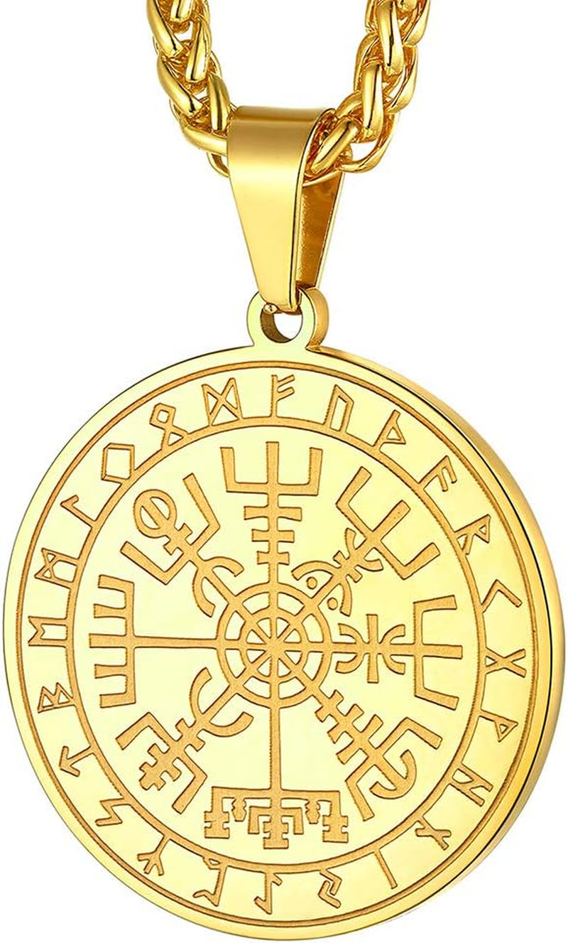 Viking Medal Necklace for Men Sturdy Stainless Steel Pendant Necklaces Retro Norse Mythology Jewelry with Gift Box