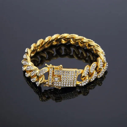 13MM Men's Hip Hop Necklace or Bracelet,Iced Out Bling Rhinestones Miami Cuban Link Chain Necklace Bracelet Set Jewelry Gifts