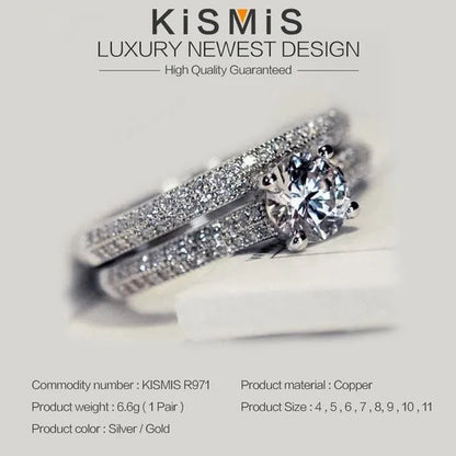 2021 New Diamond Halo Ring Set Wedding Ring Two-Color Gold and Silver Fashion Female Engagement Ring 4-11
