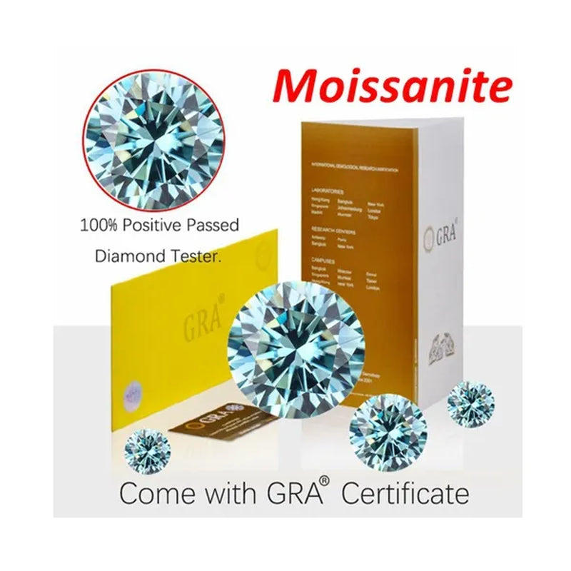 Top Moissanite With Certificate Real Brilliant Loose Moissanite Blue Green Color Round Cut Diamond 6.5 MM 1CT