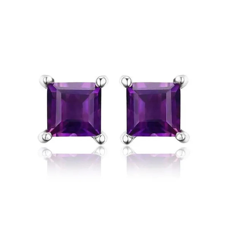 Majesty Diamonds MDS170176 00.6 CTW Princess Purple Amethyst Stud Earrings in .925 Sterling Silver