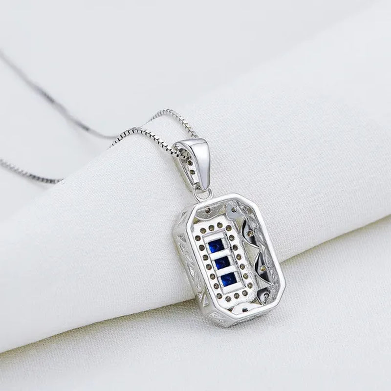 0.50 Ct Blue Sapphire White CZ 925 Sterling Silver Yellow Pendant Chain Necklace