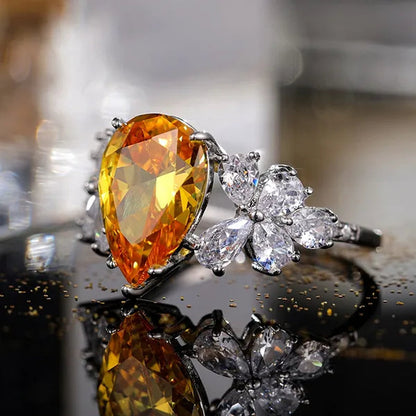 Gorgeous Women Silver Wedding Engagement Ring Pear Citrine Jewelry Size 5-10