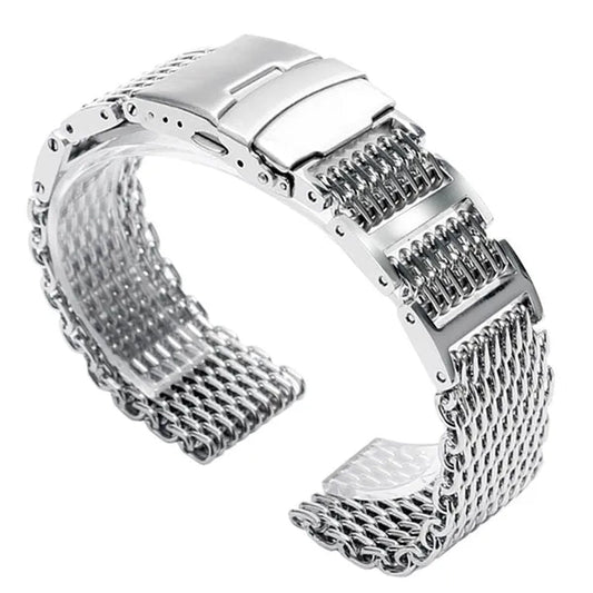 20/22/24mm Silver Stainless Steel Bracelet Shark Mesh Watch Band Men Wrist Strap Bracelet