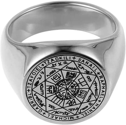 Seals of the Seven Archangels Rings Choker Statement Silver Gold Titanium Steel Bands Punk Rock Stamp Signet Ring for Men