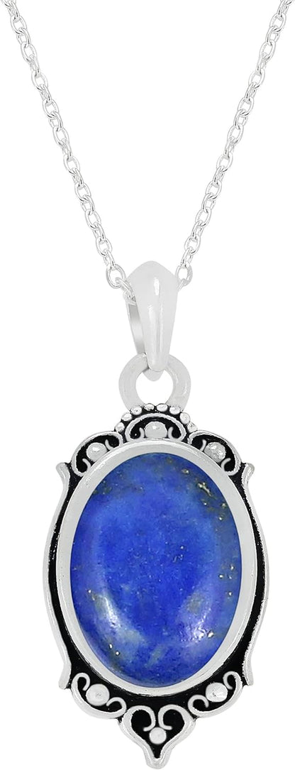 Natural Moonstone Labradorite Amethyst Pendant 10X14Mm Oval Shape Gemstone Silver Overlay Pendant with 18 Inches Chain for Women Mom Wife