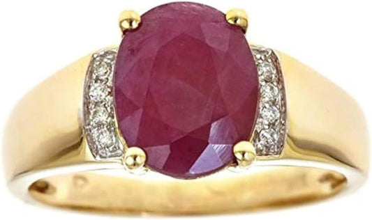 10K Yellow Gold 3Ct Genuine Opaque Ruby Ring with Diamonds for Women Holiday Gifts | Ethically, Authentically & Organically Sourced Oval Ruby Ring for Her