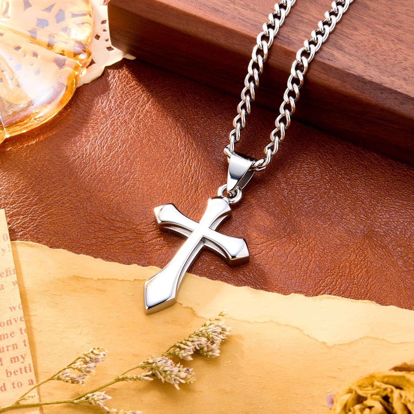 Gold Cross Necklace for Men,14K Gold Plated Cross Pendant Necklace Cuban Chain Stainless Steel Cross Necklace Faith Cross Jewelry Gift Minimalist Trendy Pendant Necklaces