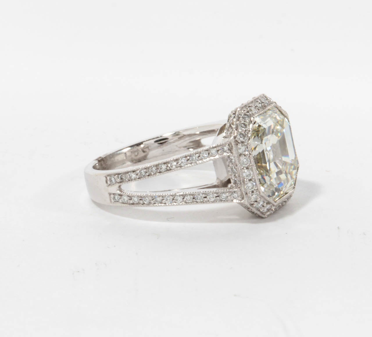 Certified 5.28 Carat Asscher Cut Diamond Platinum Engagement Ring