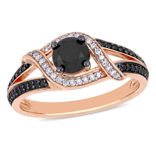 1 Carat T.W. Black and White Diamond 10Kt Rose Gold Crossover Ring