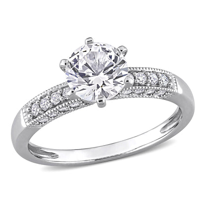 Women'S 1 3/8 Carat T.G.W. Round-Cut Created White Sapphire 10Kt White Gold Engagement Ring with 1/4 Carat T.W. Round-Cut Diamond on Band with 6-Prong/Pave Setting