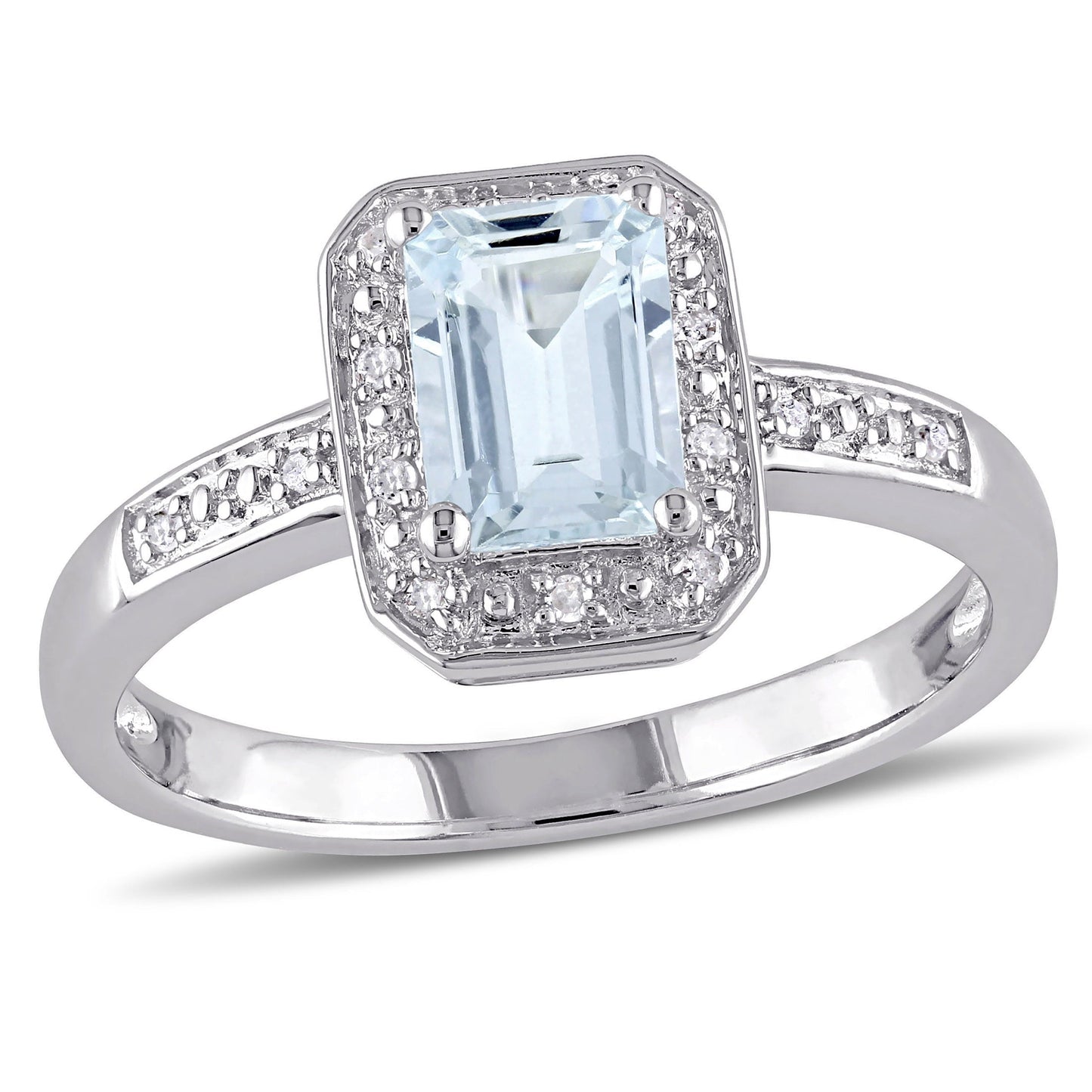 Women'S 1 Carat T.G.W. Emerald-Cut Aquamarine and Diamond Sterling Silver Cocktail Ring