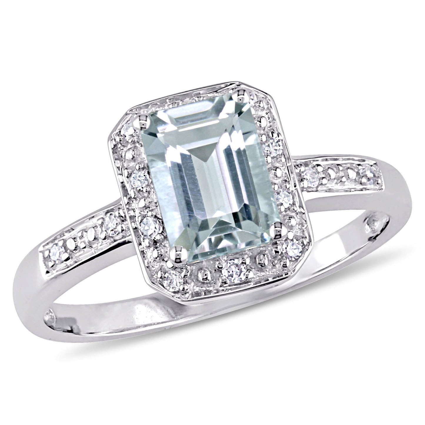 Women'S 1CT T.G.W. Emerald-Cut Aquamarine Diamond Accent 10Kt White Gold Vintage Halo Ring