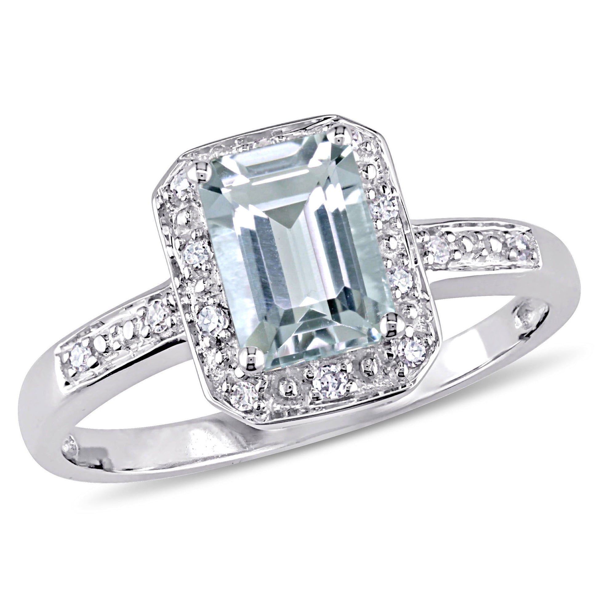 Women'S 1CT T.G.W. Emerald-Cut Aquamarine Diamond Accent 10Kt White Gold Vintage Halo Ring