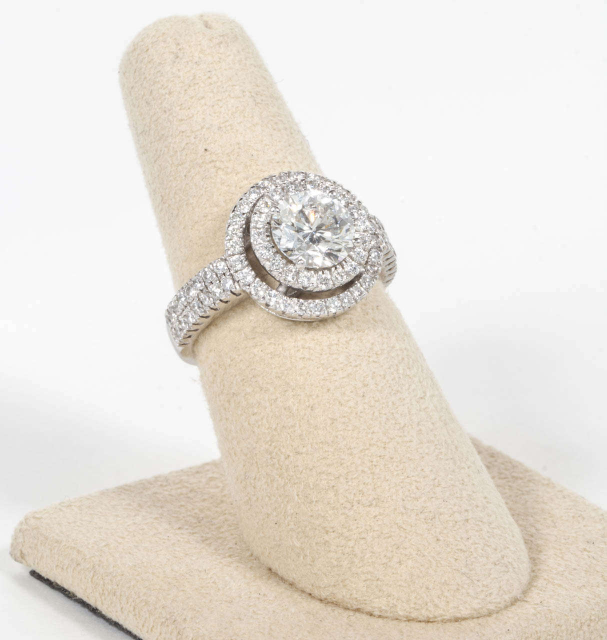 GIA Certified 1.70 Carat Round Diamond Double Halo Engagement Ring