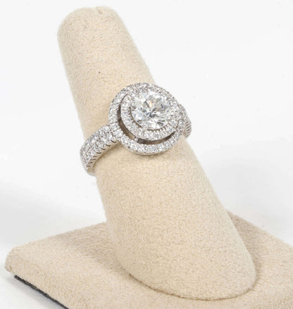 GIA Certified 1.70 Carat Round Diamond Double Halo Engagement Ring