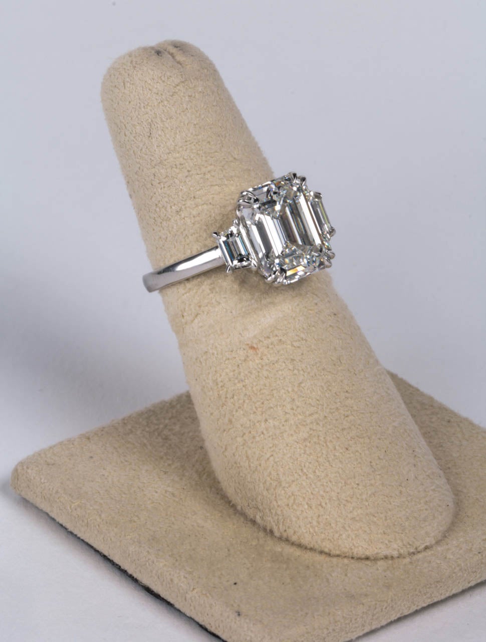 GIA Certified 4.15 Carat Emerald Cut Diamond Platinum Engagement Ring