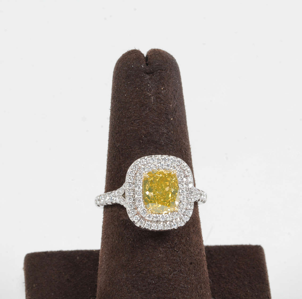 GIA Certified 1.54ct Vivid Yellow Cushion Diamond Platinum Ring