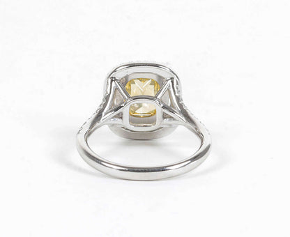 GIA Certified 1.54ct Vivid Yellow Cushion Diamond Platinum Ring