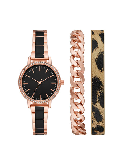 Women'S Rose Gold Tone Watch and 2-Piece Bracelet Set