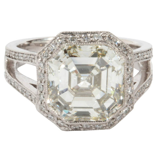 Certified 5.28 Carat Asscher Cut Diamond Platinum Engagement Ring