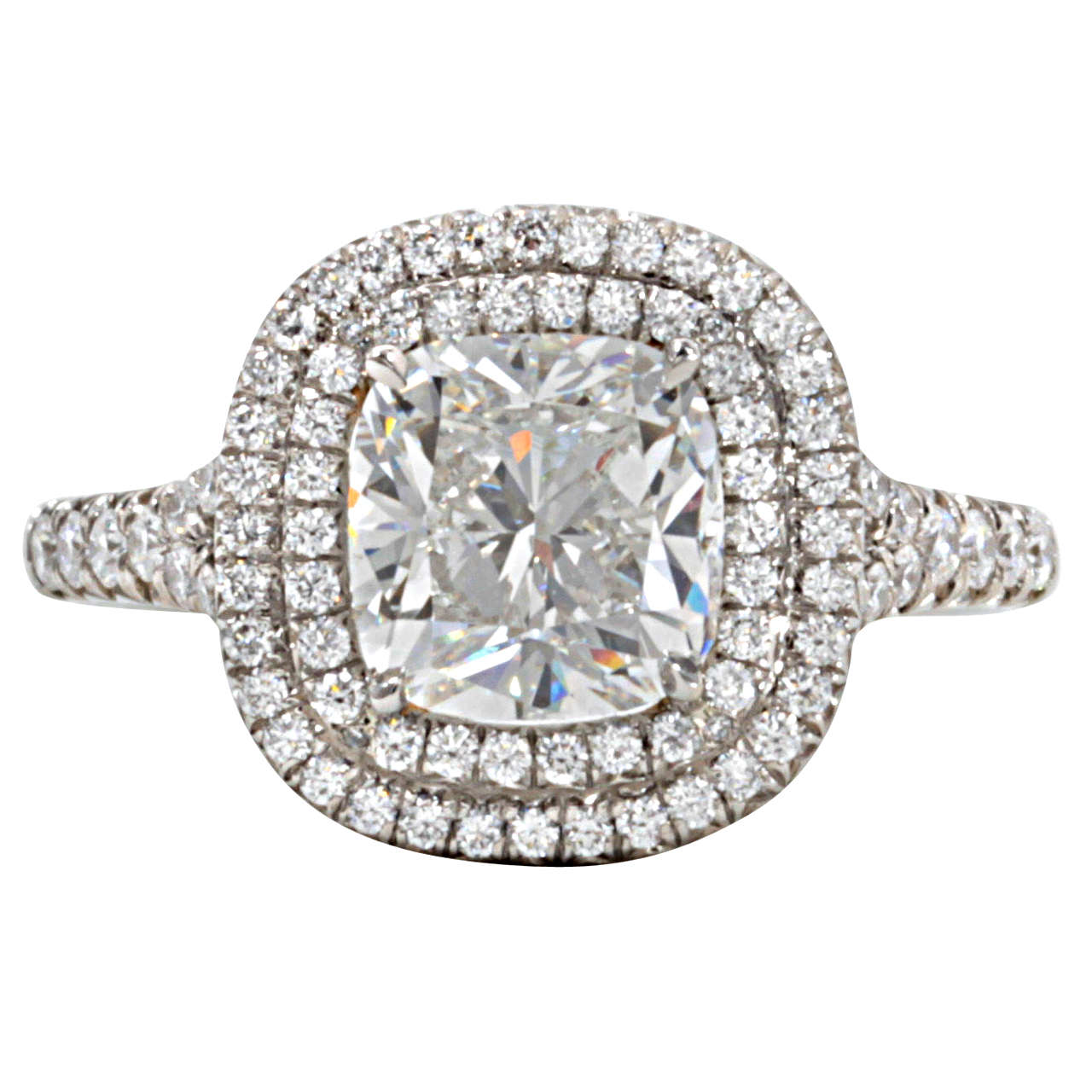 GIA Certified 2.01ct Cushion Cut Double Halo Platinum Diamond Ring