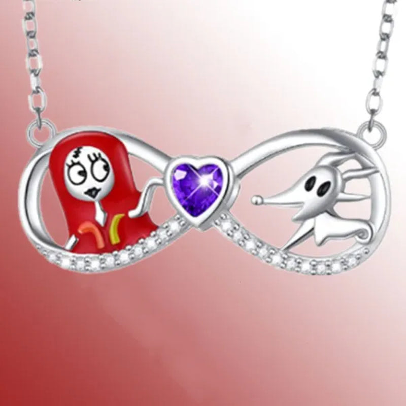 Fashion Creative Women'S Infinite Heart Diamond Necklace Cartoon Ghost Diamond Pendant Engagement Necklaces for Women Jewelry Accessories Birthday Anniversary Gift