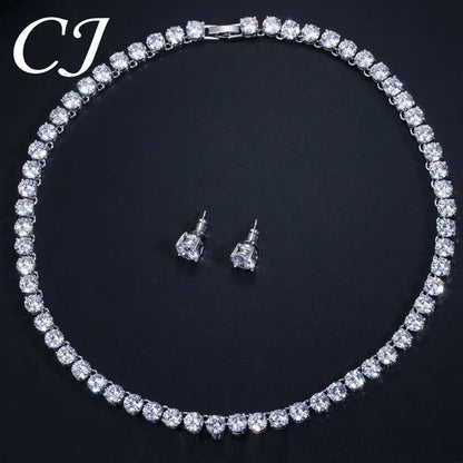 CANDICE Hot Sale White Gold Plated round CZ Stone Classic Women Wedding Necklace & Earrings Jewelry Set
