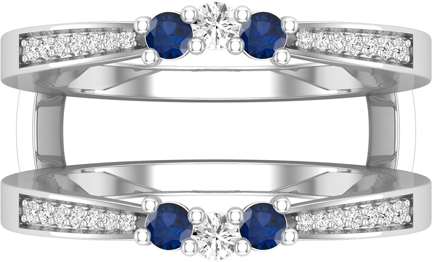 round Gemstone and White Diamond Enhancer Double Wrap Guard Anniversary Band Ring for Women in 18K White Gold (White Diamond- 0.33 CT, Color I-J, Clarity I1-I2)