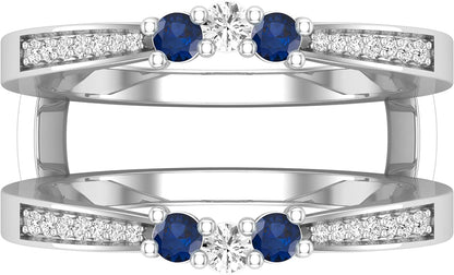 round Gemstone and White Diamond Enhancer Double Wrap Guard Anniversary Band Ring for Women in 18K White Gold (White Diamond- 0.33 CT, Color I-J, Clarity I1-I2)