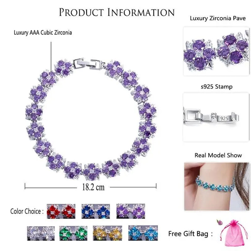CANDICE Fashion Wonem Sterling Silver Plated Charm Flower Jewelry with Blue Crystal Stone Wedding Bracelet Bangle for Ladies Fine Jewelry