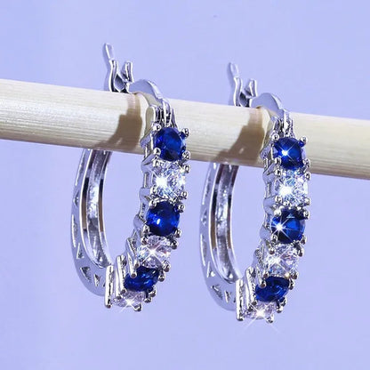 Fashion Sapphire earrings Jewelery  Hoop Earrings  earrings  Diamond Earrings for Women Wedding Engagement Earrings Crystal Zircon Earring Cubic Zirconia Jewelry Colour: Blue /Green / Purple / Rose Red