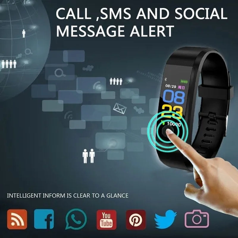 Color Screen Smart Bracelet Watch 115 Plus Blood Pressure Monitoring Heart Rate Monitoring Smart Wristband
