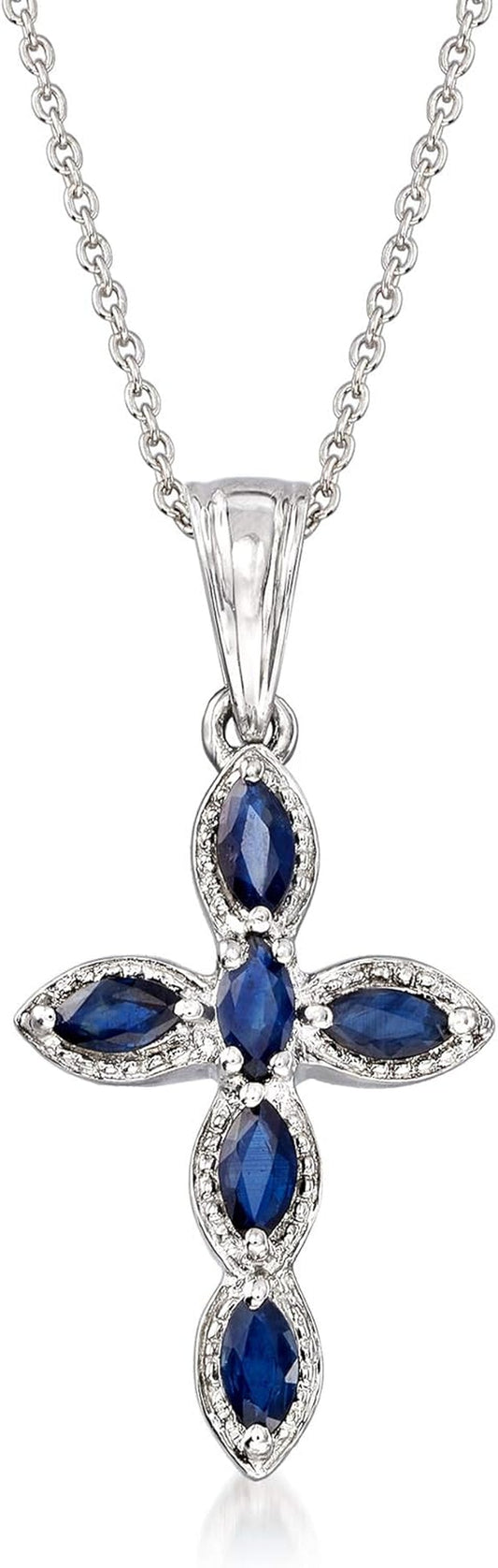 0.80 Ct. T.W. Sapphire Cross Pendant Necklace in Sterling Silver. 18 Inches