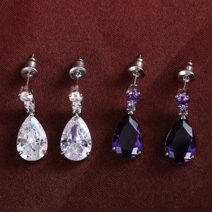 Exquisite Waterdrop Amethyst Drop Earrings for Women Engagement Wedding Jewelry Lover Birthday Gift