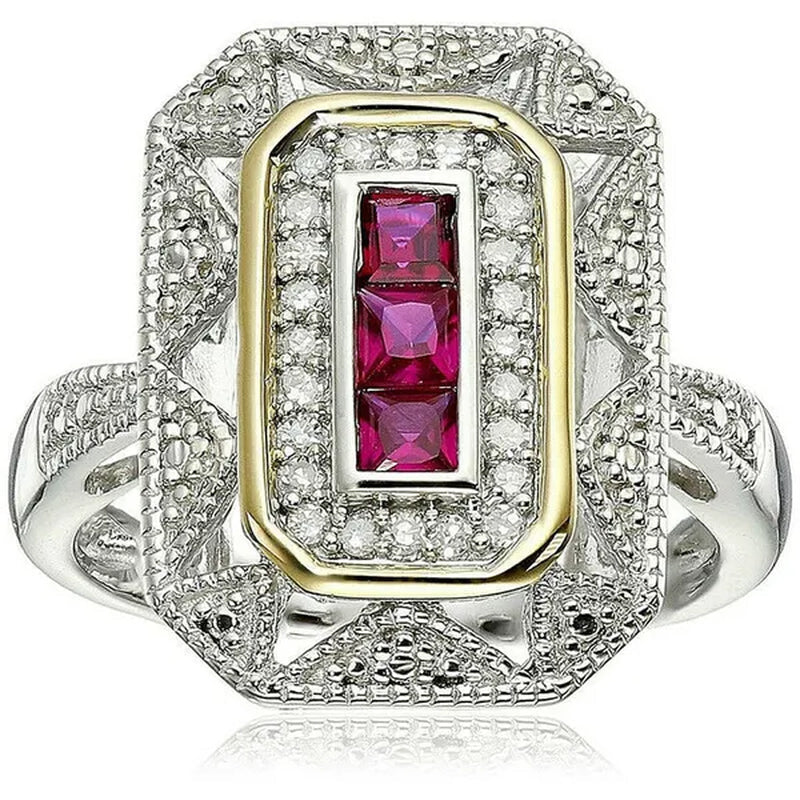 Vintage 925 Silver Plated Princess Created Blue Zircon Art Deco-Style Ring Size 6-10 Arrow